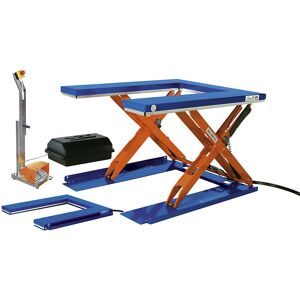 Flachform-Hubtisch, LxB 1450 x 1085 mm, Hubbereich bis 800 mm, Plattform U-Form, 400 V, Fuß-Bedienelement Edmolift