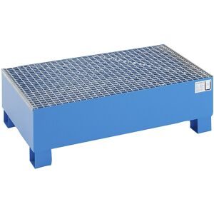 Stahl-Auffangwanne für 200-l-Fässer, LxBxH 1200 x 800 x 360 mm, ohne Zulassung, blau pulverbeschichtet, mit Gitterrost eurokraft basic