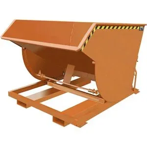 Kippbehälter, schmale Ausführung, Volumen 1,5 m³, Traglast 3000 kg, orange RAL 2000 eurokraft pro