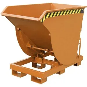 Kippbehälter, schmale Ausführung, Volumen 1,0 m³, Traglast 3000 kg, orange RAL 2000 eurokraft pro
