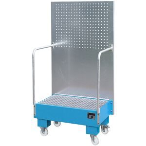 Fahrbare Auffangwanne mit Lochplattenwand, 2 x 60-l-Fass stehend nebeneinander, LxBxH 570 x 890 x 1685 mm, lichtblau eurokraft pro
