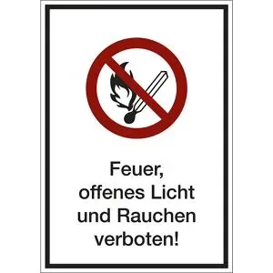 kaiserkraft Kombizusatzschild mit Text für Verbotszeichen, Feuer, offenes Licht und Rauchen verboten, VE 10 Stk, Folie, LxHxT 130 x 185 x 0,1 mm