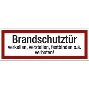 kaiserkraft Brandschutzkennzeichen für die Feuerwehr, Brandschutztür verkeilen, verstellen, festbinden o. ä. verboten!, VE 10 Stk, Kunststoff, LxH 297 x 105 mm