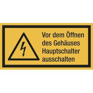 kaiserkraft Kombischilder mit Text für Warnkennzeichen, Vor dem Öffnen des Gehäuses, Hauptschalter ausschalten, VE 10 Stk, Folie, LxH 74 x 37 mm