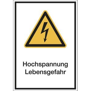 kaiserkraft Kombischilder mit Text für Warnkennzeichen, Hochspannung Lebensgefahr, VE 10 Stk, Folie, LxH 210 x 297 mm