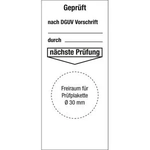 kaiserkraft Grundplakette Geprüft nach DGUV Vorschrift, Folie, VE 10 Stk, LxH 40 x 90 mm