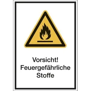 kaiserkraft Kombischilder mit Text für Warnkennzeichen, Vorsicht! Feuergefährliche Stoffe, VE 10 Stk, Folie, LxH 210 x 297 mm
