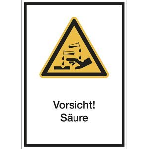 kaiserkraft Kombischilder mit Text für Warnkennzeichen, Vorsicht! Säure, VE 10 Stk, Folie, LxH 210 x 297 mm
