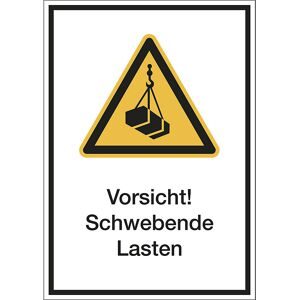 kaiserkraft Kombischilder mit Text für Warnkennzeichen, Vorsicht! Schwebende Lasten, VE 10 Stk, Folie, LxH 210 x 297 mm