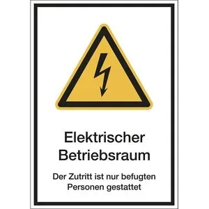 kaiserkraft Kombischilder mit Text für Warnkennzeichen, Elektrischer Betriebsraum etc., VE 10 Stk, Folie, LxH 210 x 297 mm