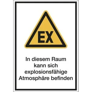 kaiserkraft Kombischilder mit Text für Warnkennzeichen, In diesem Raum kann sich explosionsfähige Atmosphäre befinden, VE 10 Stk, Folie, LxH 210 x 297 mm