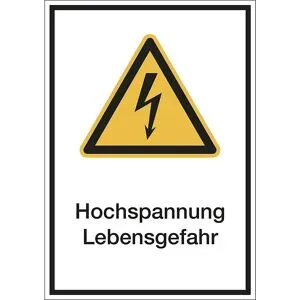 kaiserkraft Kombischilder mit Text für Warnkennzeichen, Hochspannung Lebensgefahr, VE 10 Stk, Folie, LxH 130 x 185 mm
