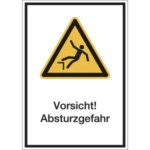 kaiserkraft Kombischilder mit Text für Warnkennzeichen, Vorsicht! Absturzgefahr, VE 10 Stk, Folie, LxH 130 x 185 mm