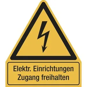 kaiserkraft Kombischilder mit Text für Warnkennzeichen, Elektr. Einrichtungen Zugang freihalten, dreieckig, VE 10 Stk, Folie, LxH 210 x 240 mm