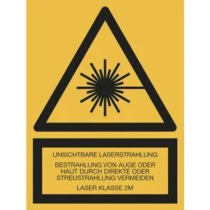 kaiserkraft Kombischilder mit Text für Warnkennzeichen, Unsichtbare Laserstrahlung - LASER KLASSE 2M, VE 10 Stk, Folie, LxH 150 x 200 mm