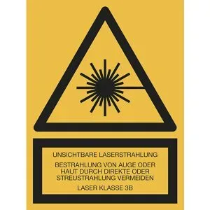 kaiserkraft Kombischilder mit Text für Warnkennzeichen, Unsichtbare Laserstrahlung - LASER KLASSE 3B, VE 10 Stk, Folie, LxH 150 x 200 mm