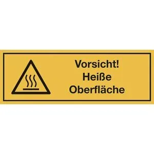 kaiserkraft Kombischilder mit Text für Warnkennzeichen, Vorsicht! Heiße Oberfläche, rechteckig, VE 10 Stk, Folie, LxH 210 x 74 mm