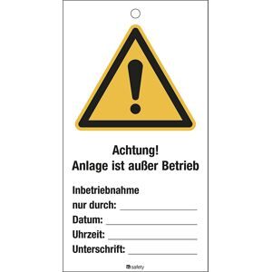 kaiserkraft Wartungsanhänger, 10er Set, Achtung! Anlage ist außer Betrieb, Kunststoff, LxH 80 x 150 mm