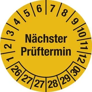 kaiserkraft Mehrjahresplakette, Nächster Prüftermin, Dokumentenfolie, Ø 25 mm, VE 10 Stk, 26 - 30