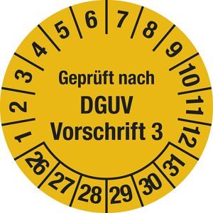 kaiserkraft Geprüft nach DGUV, Vorschrift 3, Dokumentenfolie, Ø 30 mm, VE 10 Stk, 26 - 31, gelb