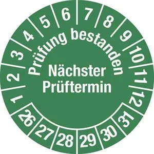 kaiserkraft Prüfung bestanden, Dokumentenfolie, Ø 30 mm, VE 10 Stk, 26 - 31, grün