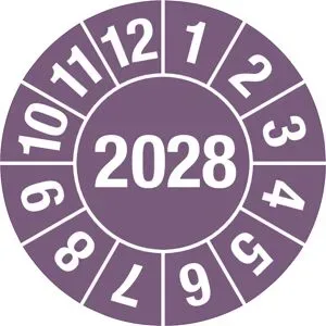 kaiserkraft Prüfplakette, Jahreszahl 4-stellig, Dokumentenfolie, Ø 15 mm, 2028, violett