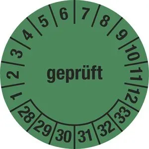 kaiserkraft Mehrjahresplakette, geprüft, grün, Dokumentenfolie, Ø 30 mm, VE 10 Stk, 28 - 33