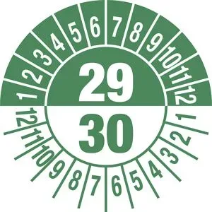 kaiserkraft Prüfplakette, Mehrjahreszahlen, Dokumentenfolie, Ø 25 mm, VE 10 Stk, 29/30, grün