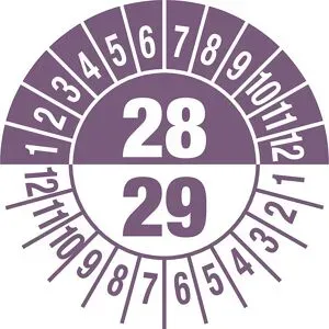 kaiserkraft Prüfplakette, Mehrjahreszahlen, Dokumentenfolie, Ø 30 mm, VE 10 Stk, 28/29, violett
