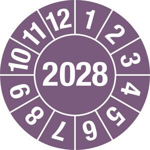 kaiserkraft Prüfplakette, Jahreszahl 4-stellig, Dokumentenfolie, Ø 30 mm, VE 10 Stk, 2028, violett