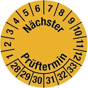 kaiserkraft Kabelprüfplakette, Mehrjahreszahlen, gelb, Folie, LxH 25 x 95 mm, VE 10 Stk, 2028 - 2033
