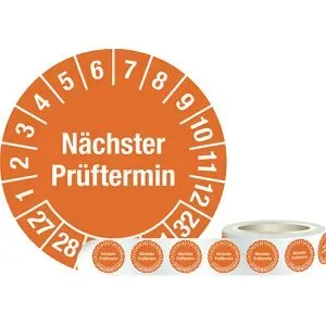kaiserkraft Prüfplakette (Nächster Prüftermin), Folie, Ø 30 mm, 1 Rolle mit 1000 Stück, 27 - 32, orange