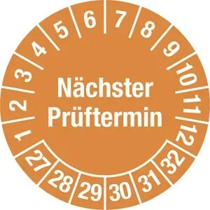 kaiserkraft Prüfplakette, Mehrjahreszahlen, sicherheitsgestanzte Folie, Ø 30 mm, VE 10 Stk, 27 - 32, orange