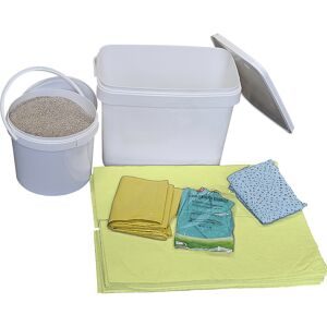 Leckage-Notfallbox, mit Vliesen und Granulat, Ausführung Chemikalien, Vliese gelb eurokraft basic