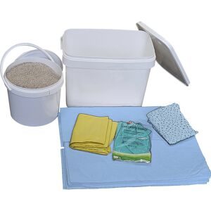 Leckage-Notfallbox, mit Vliesen und Granulat, Ausführung Öl, Vliese blau eurokraft basic