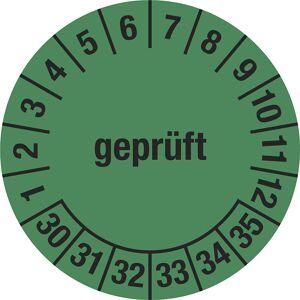 kaiserkraft Mehrjahresplakette, geprüft, grün, Dokumentenfolie, Ø 30 mm, VE 10 Stk, 30 - 35