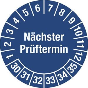 kaiserkraft Nächster Prüftermin, Mehrjahreszahlen, Dokumentenfolie, Ø 30 mm, VE 10 Stk, 30 - 35, blau