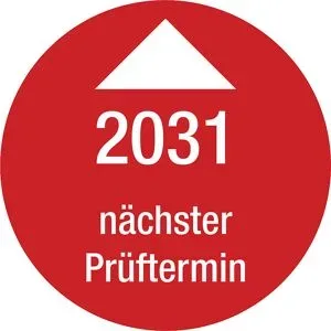 kaiserkraft Nächster Prüftermin, Jahreszahl, Dokumentenfolie, Ø 30 mm, VE 10 Stk, 2031, rot