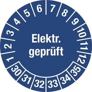 kaiserkraft Elektr. geprüft, Dokumentenfolie, Ø 30 mm, VE 10 Stk, 30 - 35, blau