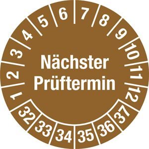 kaiserkraft Nächster Prüftermin, Mehrjahreszahlen, Dokumentenfolie, Ø 20 mm, 32 - 37, braun