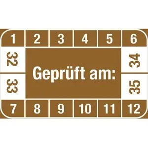 kaiserkraft Mehrjahresplakette, Geprüft am, LxH 40 x 25 mm, VE 10 Stk, braun, 32 - 35