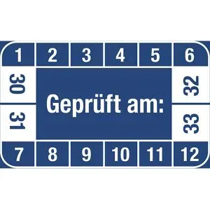 kaiserkraft Mehrjahresplakette, Geprüft am, LxH 40 x 25 mm, VE 10 Stk, blau, 30 - 33