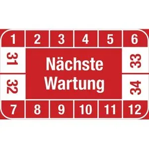 kaiserkraft Nächste Wartung, LxH 40 x 25 mm, VE 10 Stk, rot, 31 - 34