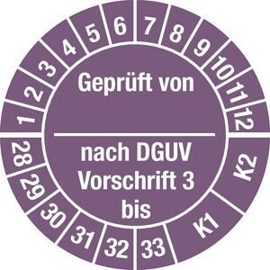 kaiserkraft Geprüft von/nach DGUV, Dokumentenfolie, Ø 25 mm, VE 10 Stk, 28 - 33, violett
