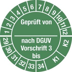 kaiserkraft Geprüft von/nach DGUV, Dokumentenfolie, Ø 25 mm, VE 10 Stk, 29 - 34, grün