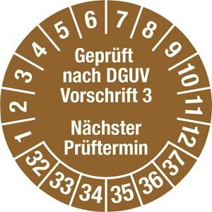 kaiserkraft Geprüft nach DGUV Vorschrift 3, Dokumentenfolie, Ø 30 mm, VE 10 Stk, 32 - 37, braun