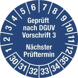 kaiserkraft Geprüft nach DGUV Vorschrift 3, Dokumentenfolie, Ø 30 mm, VE 10 Stk, 30 - 35, blau