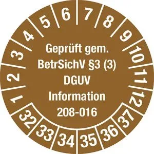 kaiserkraft Geprüft gem. BetrSichV §3, Dokumentenfolie, Ø 30 mm, VE 10 Stk, 32 - 37, braun