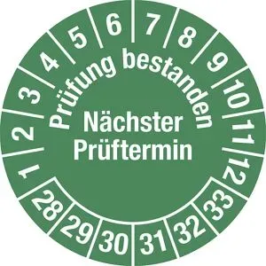 kaiserkraft Prüfung bestanden, Dokumentenfolie, Ø 30 mm, VE 10 Stk, 28 - 33, grün