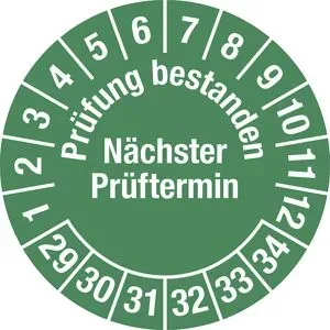 kaiserkraft Prüfung bestanden, Dokumentenfolie, Ø 30 mm, VE 10 Stk, 29 - 34, grün